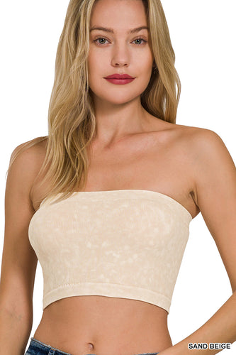 Washed Ribbed Seamless Tube Top (Sand Beige)