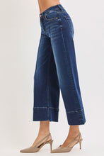 Tummy Control Mid Rise Crop Wide Pintuck Front Jeans (Dark)