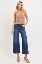 Tummy Control Mid Rise Crop Wide Pintuck Front Jeans (Dark)