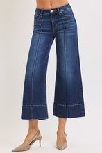 Tummy Control Mid Rise Crop Wide Pintuck Front Jeans (Dark)