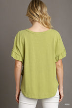 Breezy Crewneck Knit Top with Ruffle Sleeve (Kiwi)
