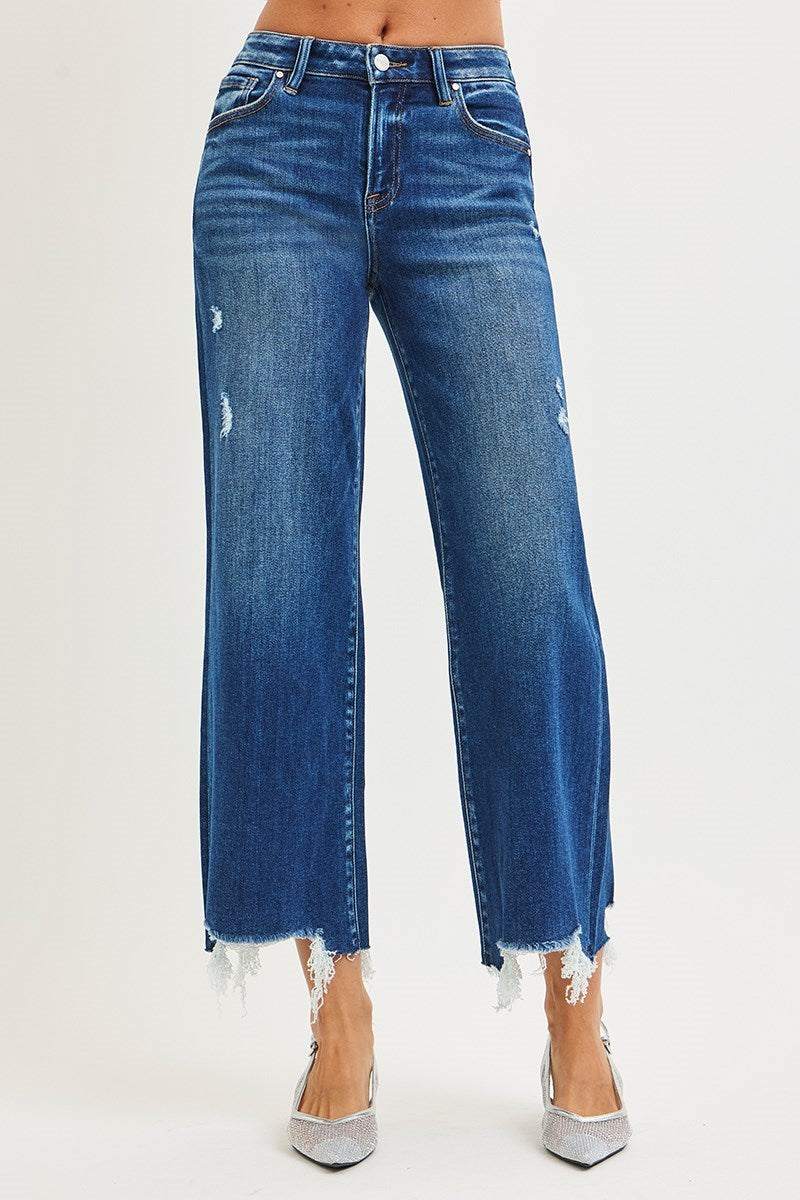 High Rise Crop Wide Leg Jeans (Dark)