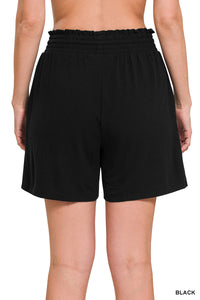 Drawstring Waist Paperbag Shorts (Black)