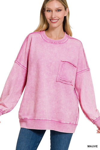 French Terry Acid Wash Pullover (Pink)