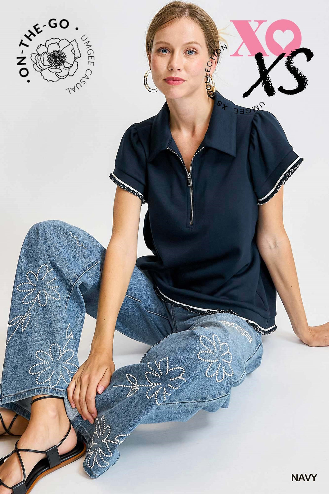 The Uptown Polo Zip Top (Navy)