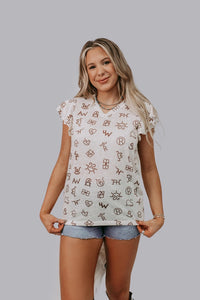 Branded Ruffled Sleeve Blouse