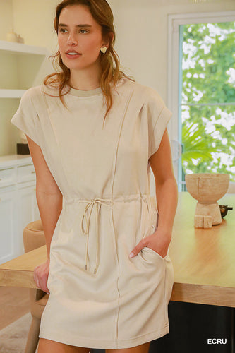 The Uptown Luxeknit Pleated Mini Dress (Ecru)