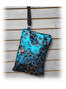 Blue Metallic Cheetah Hair on Hide Bag