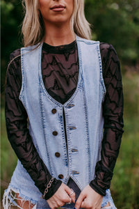 Cow Skull Long Sleeve Mesh Top