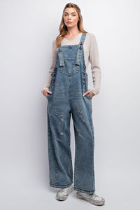 Lucy Distressed Washed Denim Overalls (Blue)