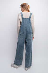 Lucy Distressed Washed Denim Overalls (Blue)