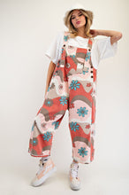 Flower Print Washed Twill Overalls (Blush/Mocha)