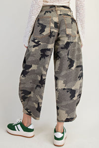 Washed Camo Twill Barrel Pants (Olive Grey)