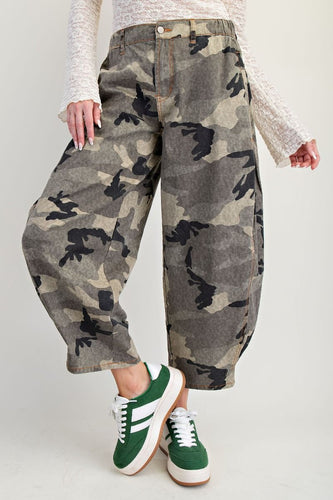 Washed Camo Twill Barrel Pants (Olive Grey)