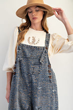 Animal Printed Washed Denim Overalls