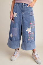 Patchwork Stone-Washed Cropped Denim Pants