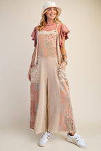 Patchwork Print Washed Terry Jumpsuit (Khaki)