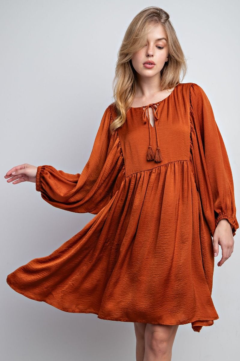 open lace back dress Caramel Puff Sleeve Dress