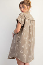 Western Printed Washed Twill Shirt Dress (Faded Olive)