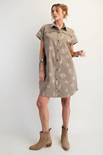 Western Printed Washed Twill Shirt Dress (Faded Olive)