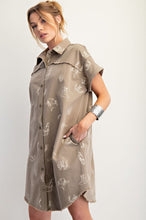 Western Printed Washed Twill Shirt Dress (Faded Olive)