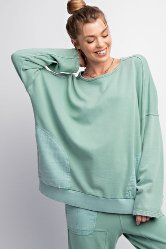 Mineral Wash Terry Knit Pullover (Teal Green)