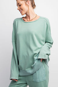 Mineral Wash Terry Knit Pullover (Teal Green)