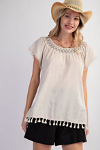 Boho Breeze Tassel Linen Top (Natural)