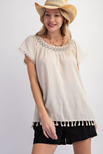 Boho Breeze Tassel Linen Top (Natural)