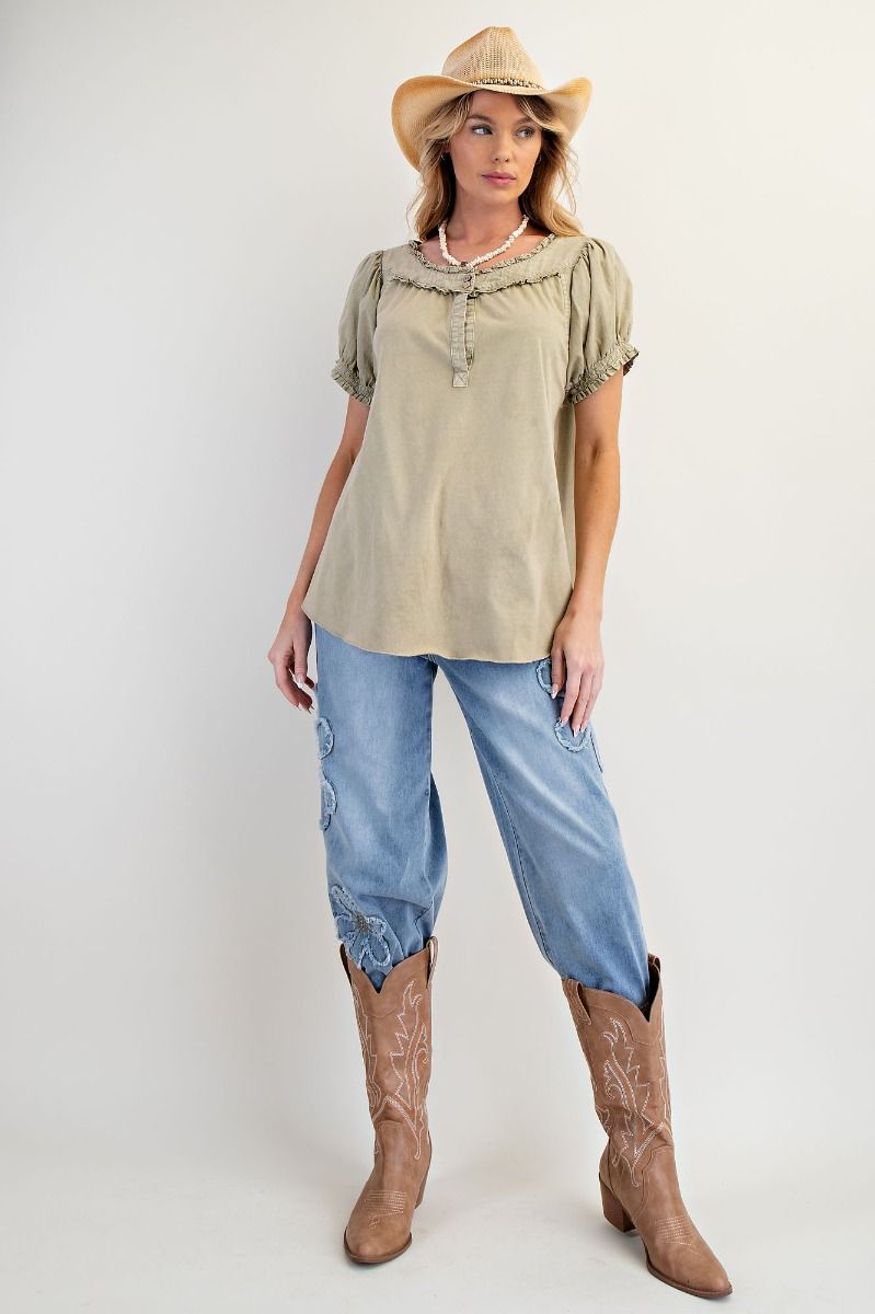 Briar Ruffled Mineral Wash Top (Earth Sage)