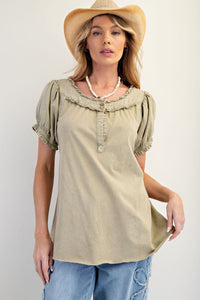 Briar Ruffled Mineral Wash Top (Earth Sage)