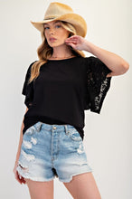 Willow Lace Sleeve Jersey Top (Black)