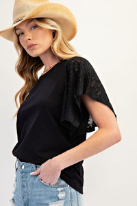 Willow Lace Sleeve Jersey Top (Black)