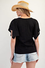 Willow Lace Sleeve Jersey Top (Black)