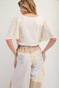 Willow Lace Sleeve Jersey Top (Ivory)