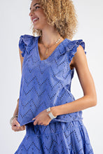 Eyelet Lace Mineral Washed Top (Paris Blue)