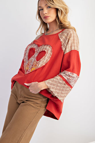 Light as Love Heart Patch Pullover (Crimson)