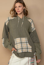 Plaid Perfection Boxy Balloon-Sleeved Hoodied Top (Olive)
