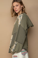 Plaid Perfection Boxy Balloon-Sleeved Hoodied Top (Olive)