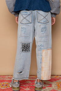 Patchwork Ankle Length Jeans (Denim)