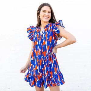 Game Day Glam: The Abby Dress in Tailgate Time Blue + Orange