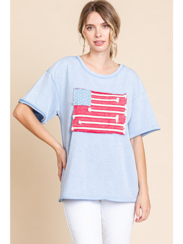 Stars & Stripes U-Neck Cotton Top(Blue)