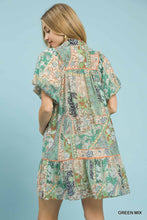 Boho Patchwork Ruffle Mini Dress (Green Mix)