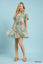 Boho Patchwork Ruffle Mini Dress (Green Mix)
