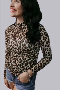 Leopard Print Long Sleeve Mesh Top