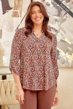 The Signature Lizzy Long Sleeve Paisley Print Top Curvy (Beige)