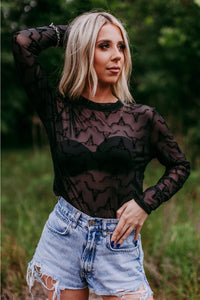 Cow Skull Long Sleeve Mesh Top