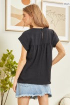 Adair Embroidered Dotted Top Curvy (Black Multi)