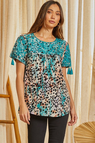 Lainey Leopartd and Turquoise Top (Turquoise)