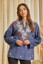 Embroidered Top with Eyelet Sleeves (Denim)